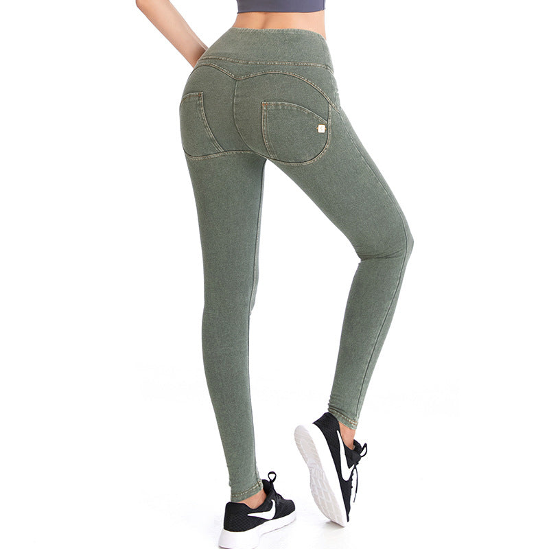 2025 New Dark Blue Sports Yoga Pants Women's Peach Hips Sports High Elasticity Fitness Long Jeans