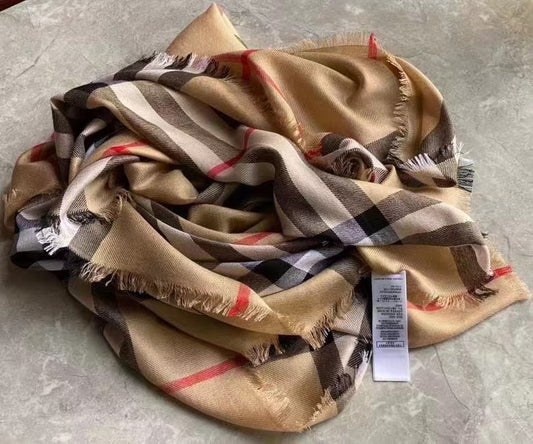 2024 Catwalk Elegant Style Double-faced Wool Classic Beige Check Long Scarf