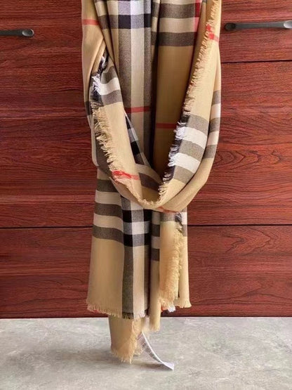 2024 Catwalk Elegant Style Double-faced Wool Classic Beige Check Long Scarf