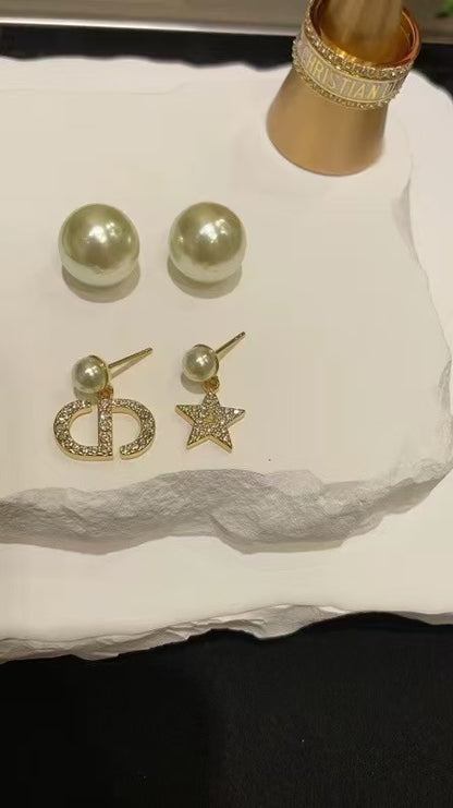 2025 Simple Letter AB Five-pointed Star Diamond Brass Pearl Earrings