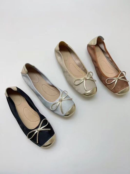 New Chinese Style Women's Pumps Shoes Bow Square Head Soft Flat Bottom Leather Dancing Shoes