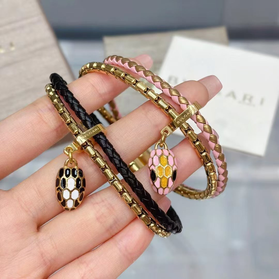 2025 New Gradient Snake Head Braided Double-layer Enamel Couple Bracelet Women's Personalized Versatile Fashion Accessories