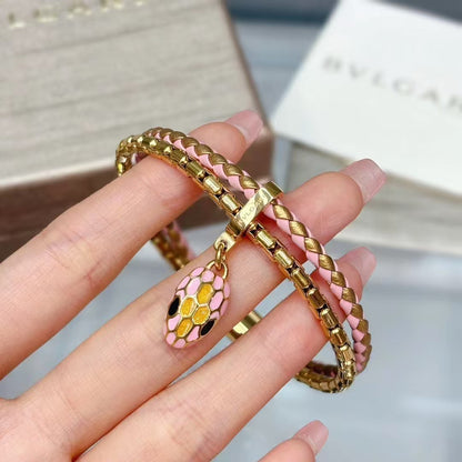 2025 New Gradient Snake Head Braided Double-layer Enamel Couple Bracelet Women's Personalized Versatile Fashion Accessories