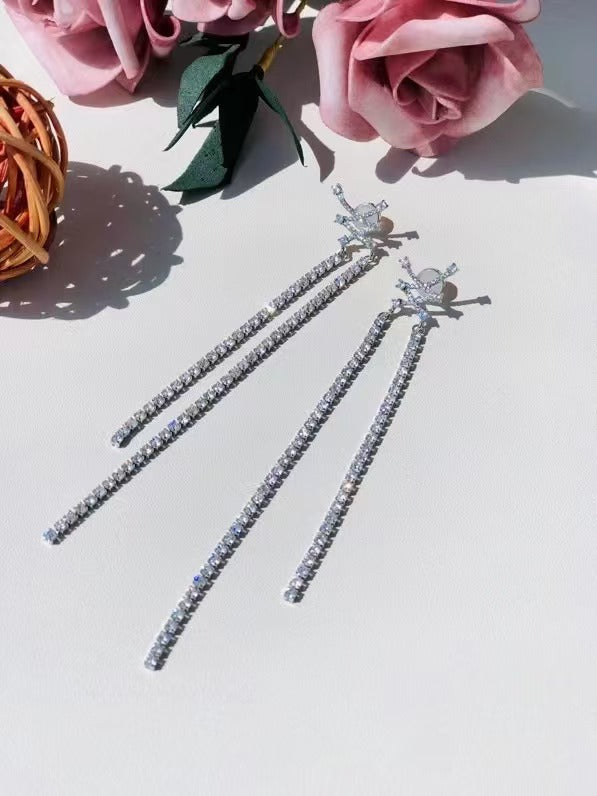 2025 Hefang Long Tassel Wheat Ear Silver Earrings Women‘s Personalized Fashion Light Luxury Exquisite Eardrop