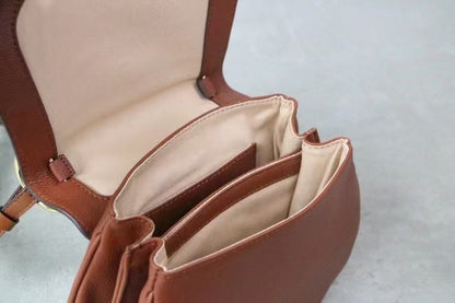 2025 New Brown Simple Light Luxury Crossbody Cowhide Leather Saddle Bag Women's Flip-up Casual Messenger Bag