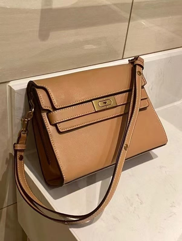 2025 New Brown Colorblock Kelly Bag Underarm Small Square Bag Women's European And American Style Lock Shoulder Crossbody Bag