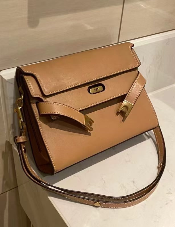 2025 New Brown Colorblock Kelly Bag Underarm Small Square Bag Women's European And American Style Lock Shoulder Crossbody Bag