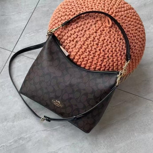 Black Monogram Hobo Shoulder Crossbody Bag Women's Fashion Handbag Casual Underarm Tote Bag