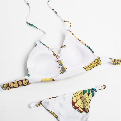 2025 European And American Multi-rope Hollow Pineapple And Leaf Print Bikini Two-piece Swimwear Suit