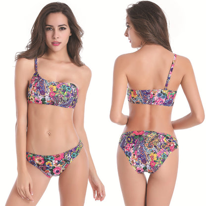 2025 New Printed Enlarged Swimsuit European And American Patterned One-shoulder Bikini Sexy Two-piece Swimwear