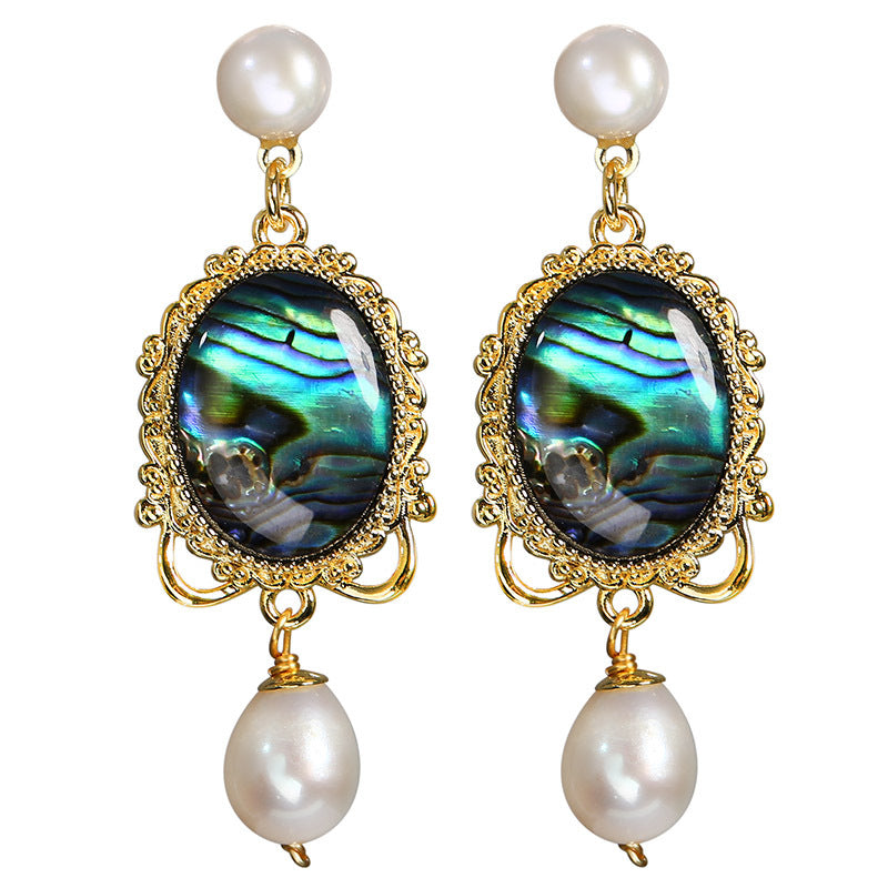 2025 New Retro 925 Silver Personality Colorful Shell Freshwater Pearl Earrings Women's Trendy Geometric Eardrop