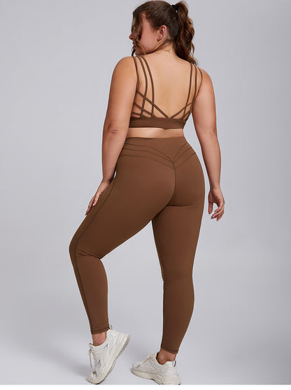 2025 Plus Size Black High Elastic Yoga Clothes Suit Women's Fitness Brushed Nude Shockproof Running Sportswear Set