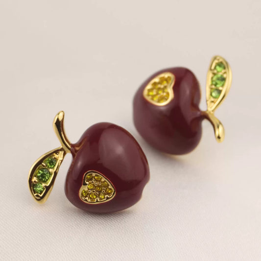 2025 Light Luxury Maillard Apple Hand-painted Enamel Silver Needle Zircon Inlaid Earrings Jewelry