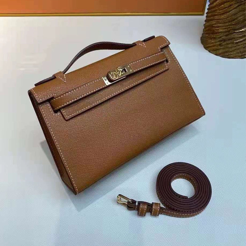 2025 New Spring Summer Grey Palm Pattern Leather Kelly Bag Women's Pig Nose Chain Shoulder Crossbody Small Square Bags