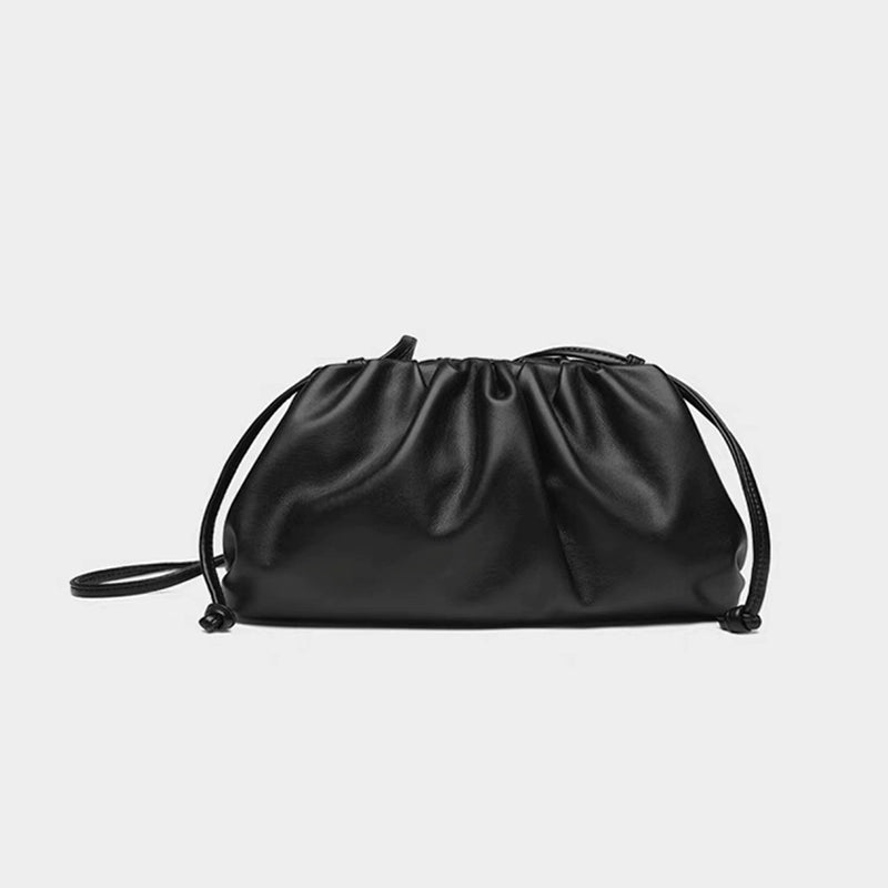 2025 Black French Niche Celebrity Cloud Dumpling Shoulder Bag Women's Pleated High-grade Soft Leather Crossbody Bag