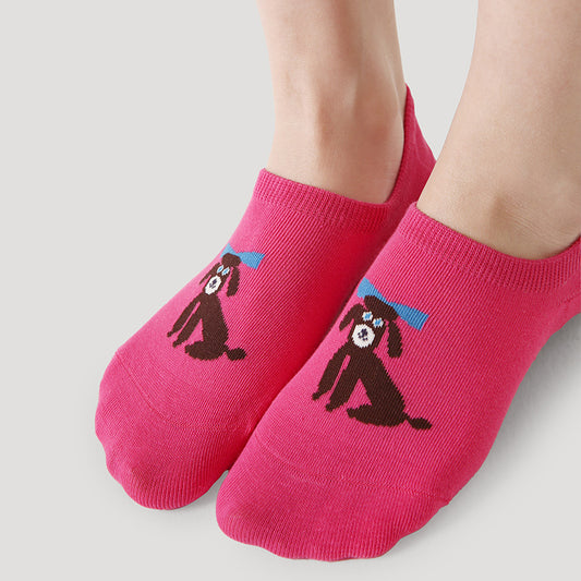 2025 Spring Summer Women's Fashion Solid Color Cotton Thin Japanese Cute Animal Pattern Non-slip Invisible Boat Socks