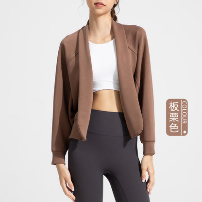 2025 Chestnut Color Sand-washed Air Layer Long-sleeved Shawl Modal Loose Cardigan Yoga Sport Tops