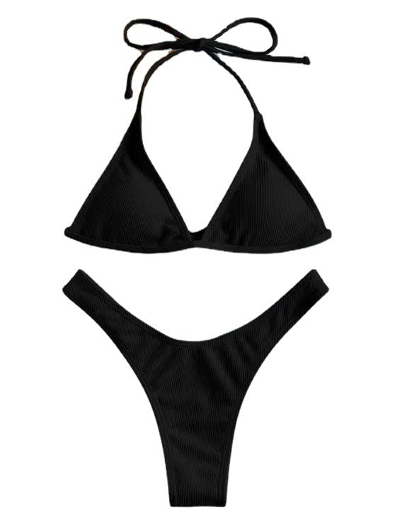 2025 New European And American Solid Color Platband Three-point Bikini Sexy Two-piece Swimwear