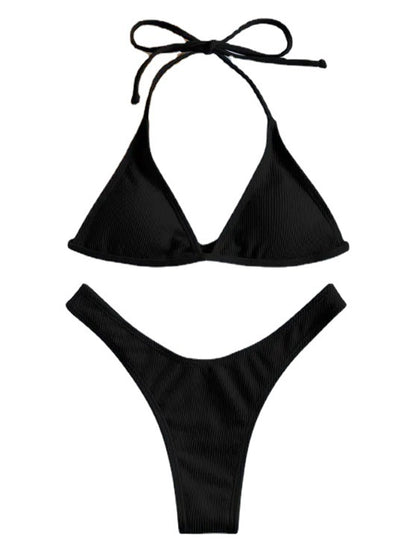 2025 New European And American Solid Color Platband Three-point Bikini Sexy Two-piece Swimwear