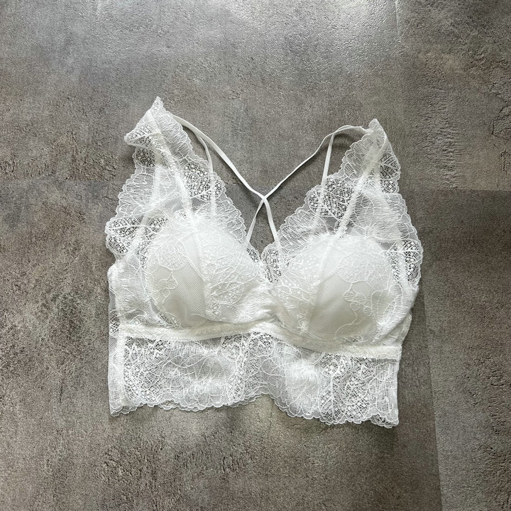 French Style Lace Sexy Cross Beautiful Back Bra Women's Silk Comfortable Slightly Gathered Good Chest Shape Bra Underwear