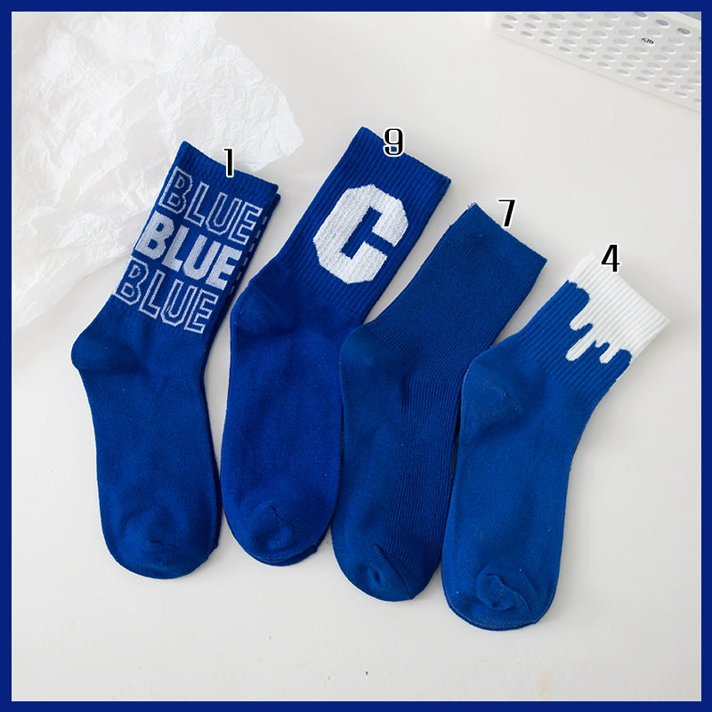 Korean Ins Trendy Simple Cotton Mid-tube Klein Blue Women's Fashion Socks