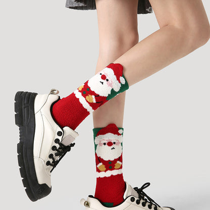 2025 Fall Winter Holiday Series Cartoon Socks Women's Christmas Red and Green Cotton Middle-tube Socks