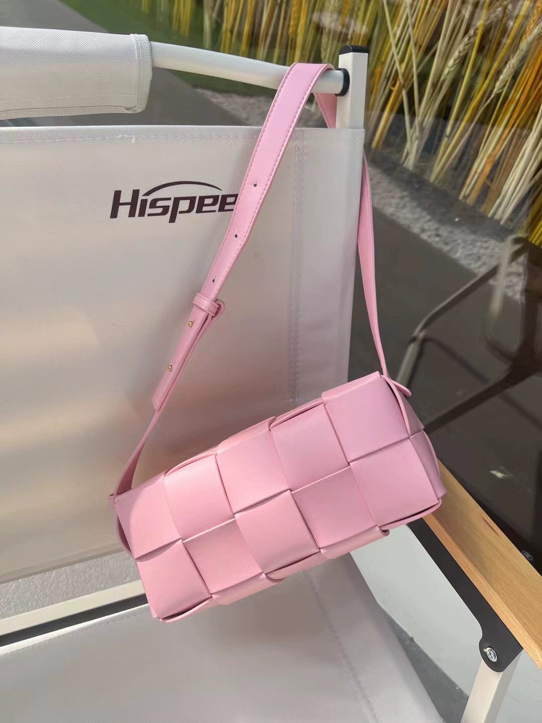 2025 Mini Pink Wallace Shoulder Bag Women's Leather Zipper Underarm Handheld Woven Small Square Bag