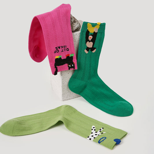 2025 Spring Summer Thin Mesh Breathable Three-dimensional Animal Pattern Cute Girl Middle Tube Cotton Socks