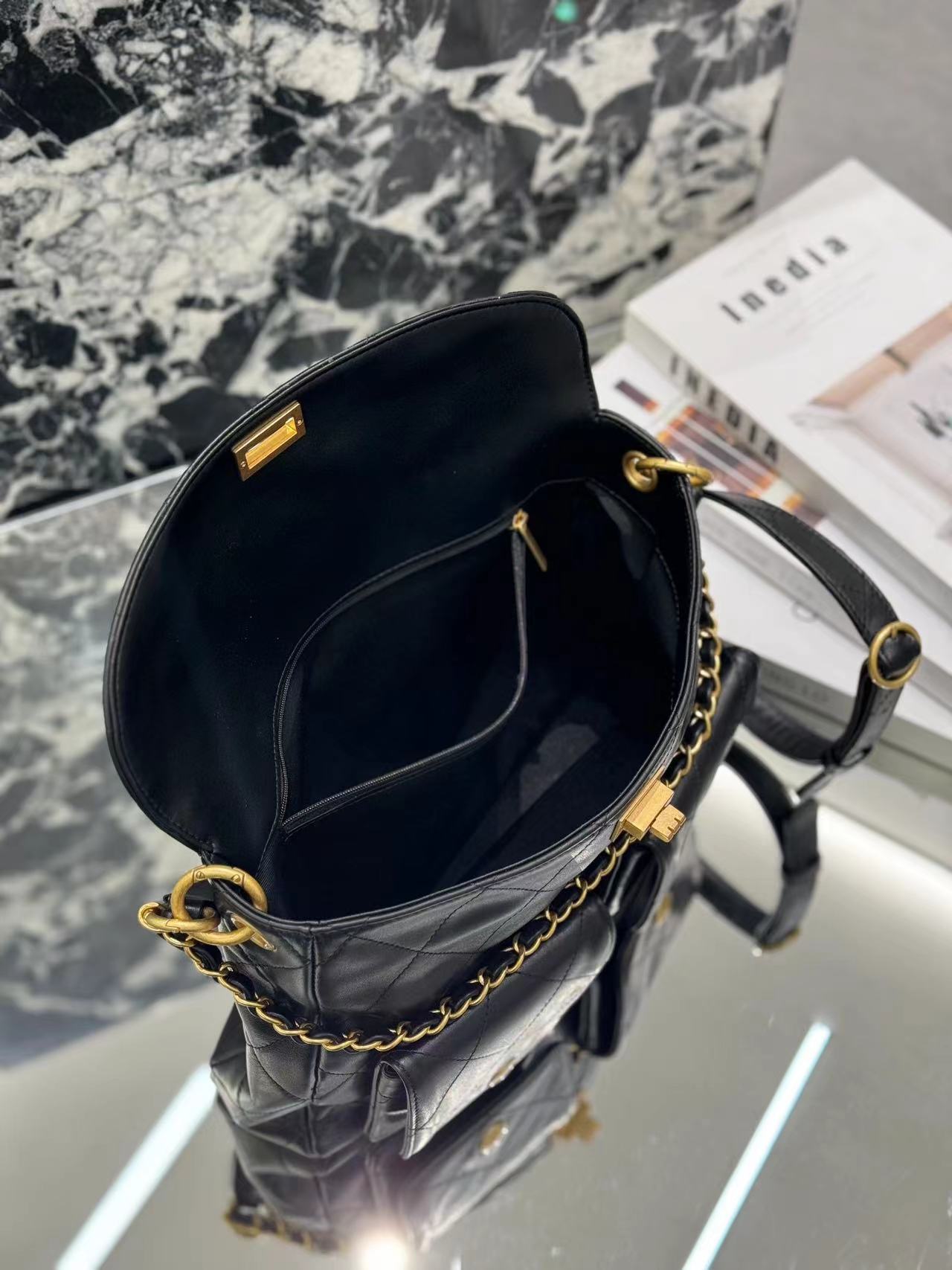 2025 Spring Summer New Black Casual All-match Hippie Hobo Messenger Bag Women's Diamond Chain One-shoulder Crossbody Large Capacity Bag