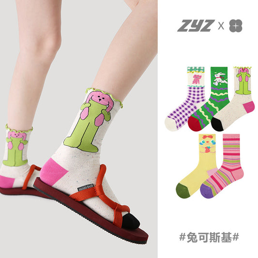 2025 Spring Summer Original Cartoon Rabbit Pattern Girl Ins Trendy Middle-tube Cotton Socks