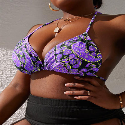 2025 European And American Big Breast Bikini Tops Women‘s Plus Size Printed Sexy Swimwear Tops