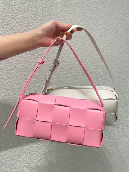 2025 Mini Pink Wallace Shoulder Bag Women's Leather Zipper Underarm Handheld Woven Small Square Bag