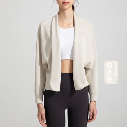 2025 Chestnut Color Sand-washed Air Layer Long-sleeved Shawl Modal Loose Cardigan Yoga Sport Tops