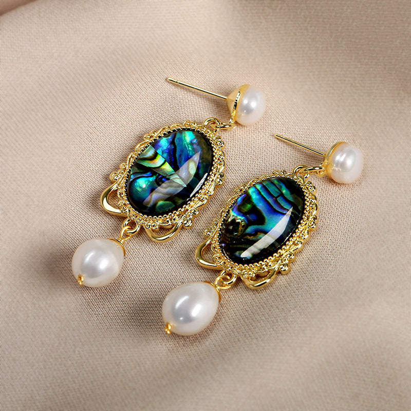 2025 New Retro 925 Silver Personality Colorful Shell Freshwater Pearl Earrings Women's Trendy Geometric Eardrop