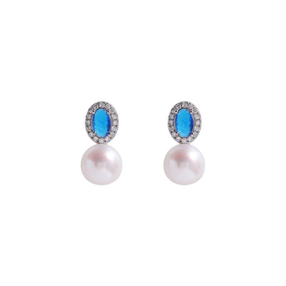 2025 New Simple Fashion Commuting Blue Zircon Pearl Earrings For Women