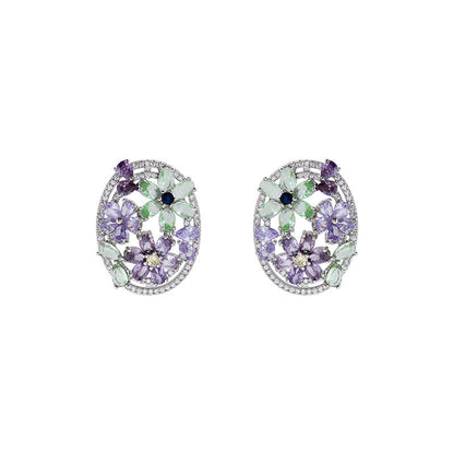 French Orchid Oval Hollow Zircon Earrings Women‘s High-end Niche Design Light Luxury Earrings