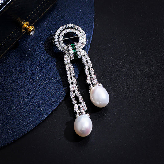 2025 New Women's Stylish And Simple Tassel Micro-inlaid Long Brooch Jewlery