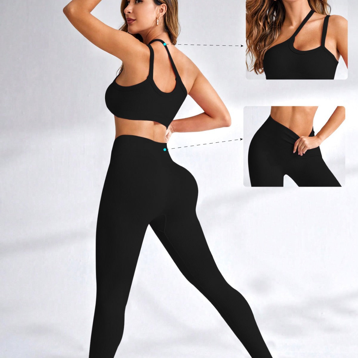 Black Sports Yoga Two-piece Suit Sexy Tight-fitting Oblique Shoulder Sports Suit