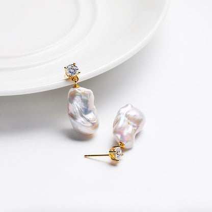 Baroque Freshwater Pearl 925 Silver Geometric Korean Earrings Women‘s Fashion Simple High-end Personalized  Earrings