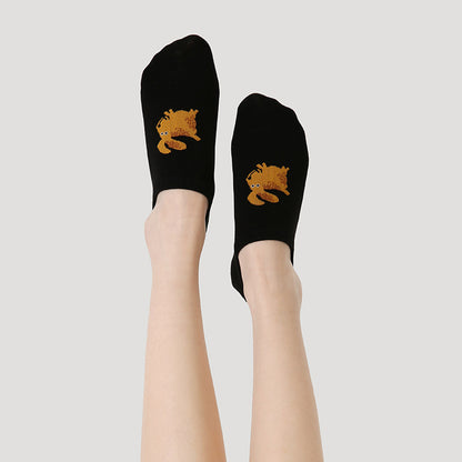 2025 Spring Summer Women's Fashion Solid Color Cotton Thin Japanese Cute Animal Pattern Non-slip Invisible Boat Socks