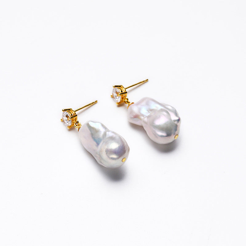 Baroque Freshwater Pearl 925 Silver Geometric Korean Earrings Women‘s Fashion Simple High-end Personalized  Earrings