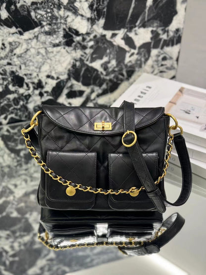 2025 Spring Summer New Black Casual All-match Hippie Hobo Messenger Bag Women's Diamond Chain One-shoulder Crossbody Large Capacity Bag