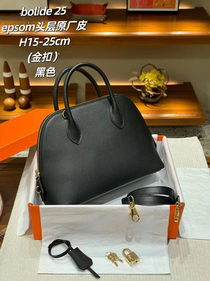 2025 New Leather Elephant Grey Shell Bowling Handbag Womens' Palm Texture Single Shoulder Crossbody Bag