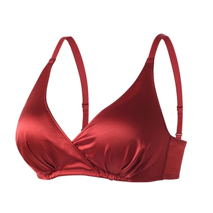 2025 Sexy Benmingnian Silk Red Underwear Set Women's Wire-free Thin Push-up Bra Underpants Two Piece Set