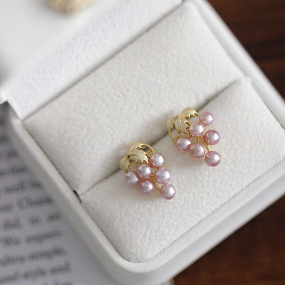 Retro French Fruit Grape Pattern Earrings Women's Fashionable And Simple Pearl Earrings