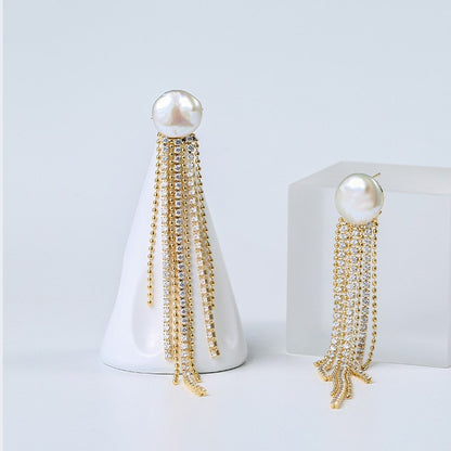 2025 New Baroque Shaped Pearl Tassel Long Earrings Women's Korean Version Personalized Teardrop-shaped Earrings