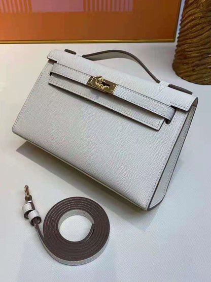 2025 New Spring Summer Grey Palm Pattern Leather Kelly Bag Women's Pig Nose Chain Shoulder Crossbody Small Square Bags