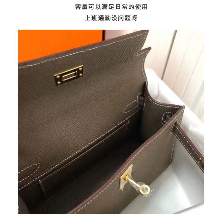 2025 New Spring Summer Grey Palm Pattern Leather Kelly Bag Women's Pig Nose Chain Shoulder Crossbody Small Square Bags