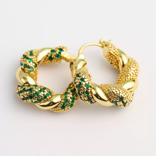 2025 Green Twisted Geometric Pattern Brass Gold-plated Fashion Classic High-end Retro Earrings