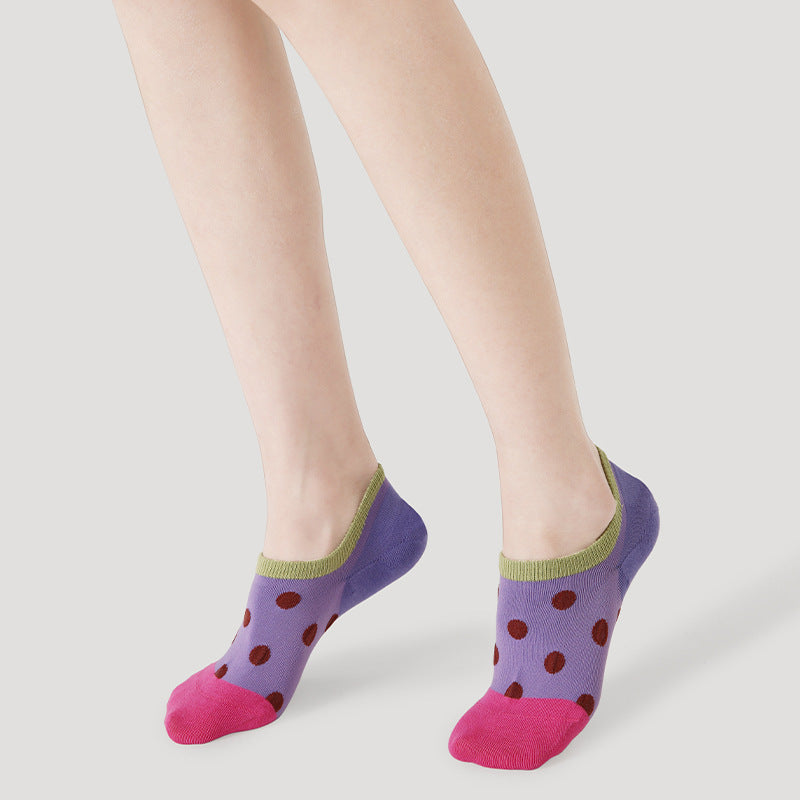 2025 Spring Summer Japanese Contrast Color Polka Dot Boat Socks Women's Non-slip Heel Shallow Invisible Short Socks